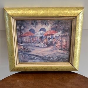 Vintage Gold Framed Impressionist Cafe Scene Painting